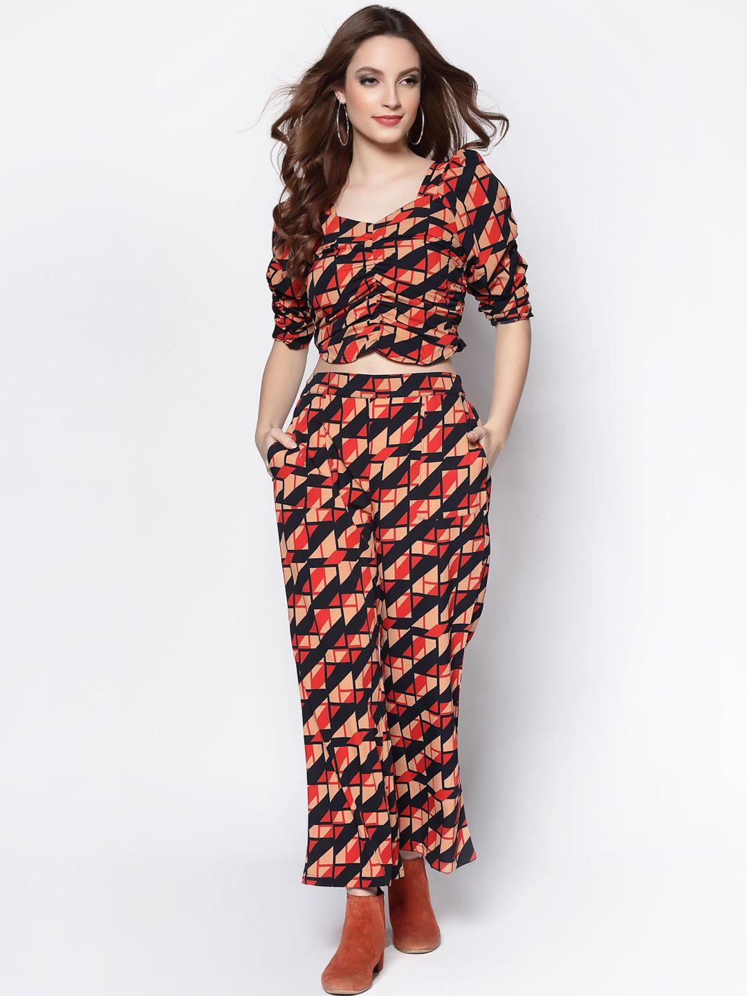 sera red & black printed top & trousers