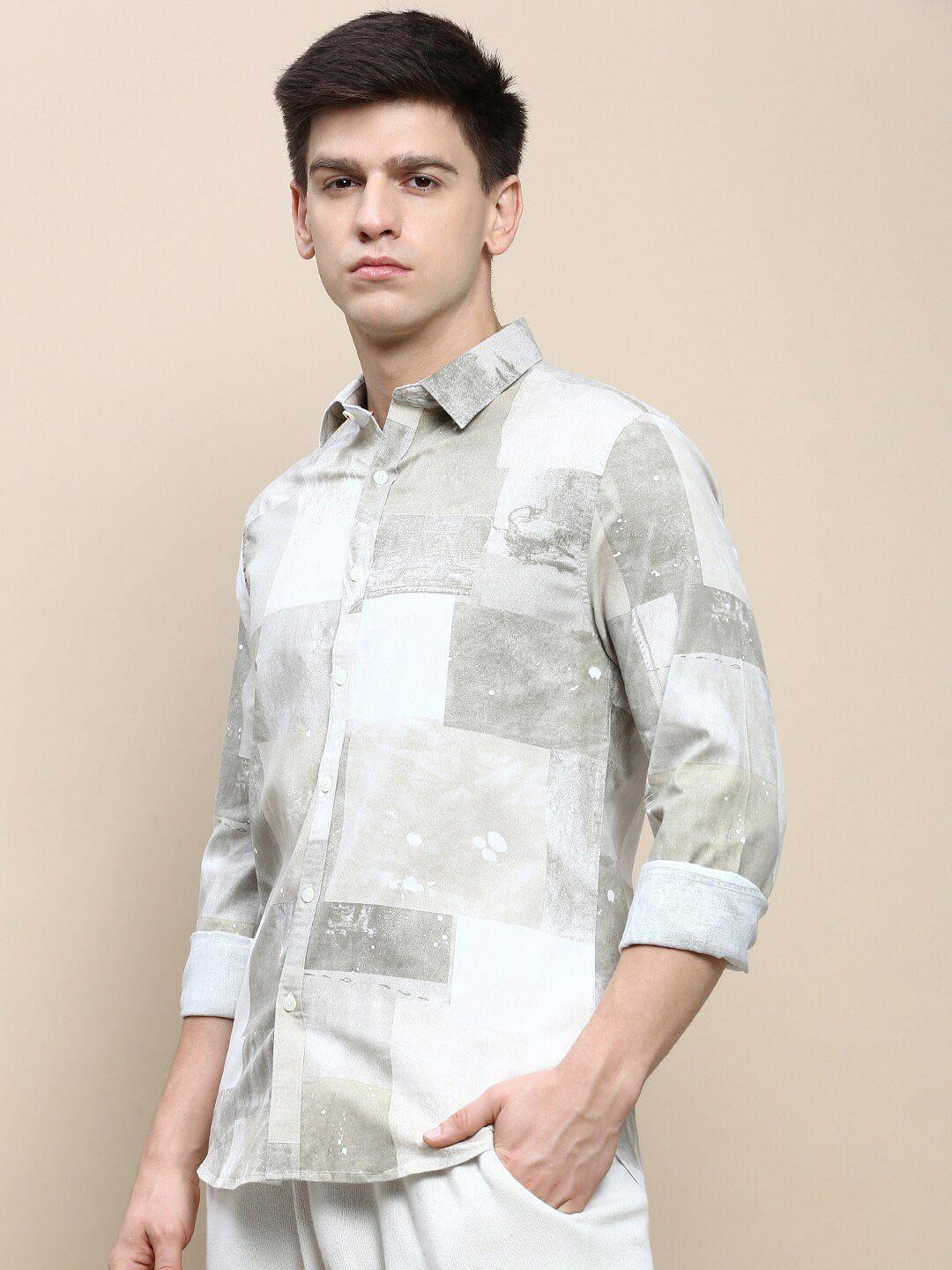 invictus sport slim fit opaque geometric printed cotton casual shirt