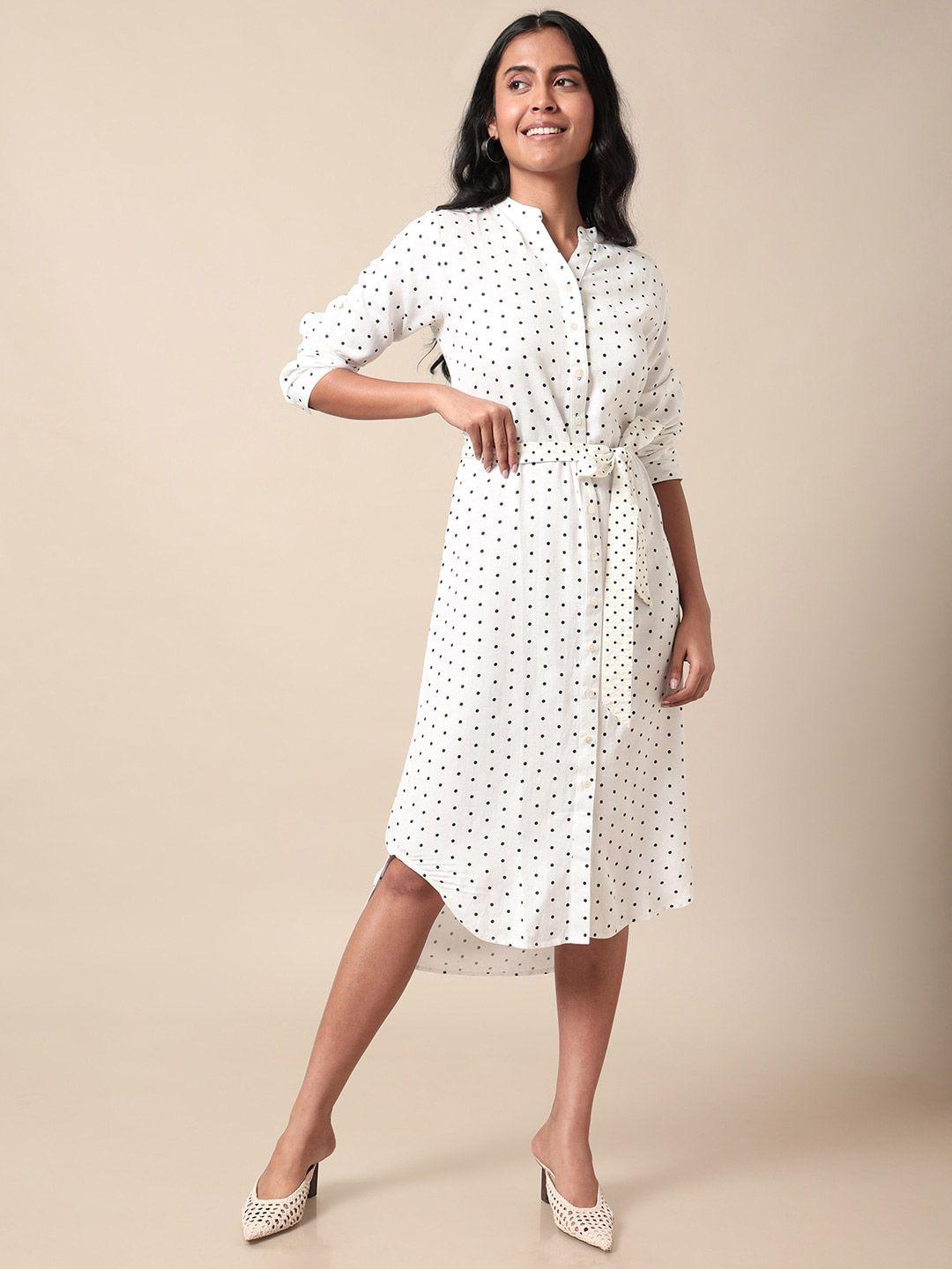 saaki polka dot printed mandarin collar silk sheath midi dress