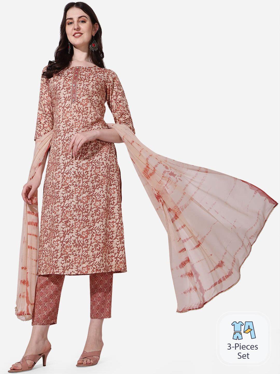 kalini floral printed gotta patti detail straight kurta & trousers with dupatta