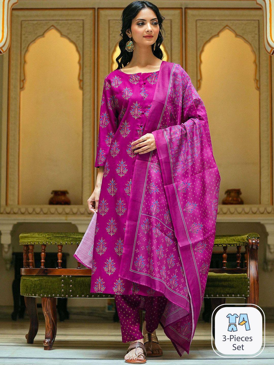 arayna floral printed straight kurta with palazzos & dupatta