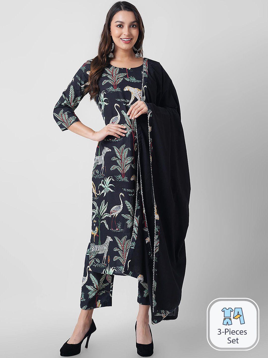 arayna floral printed regular pure cotton kurta with trousers & with dupatta