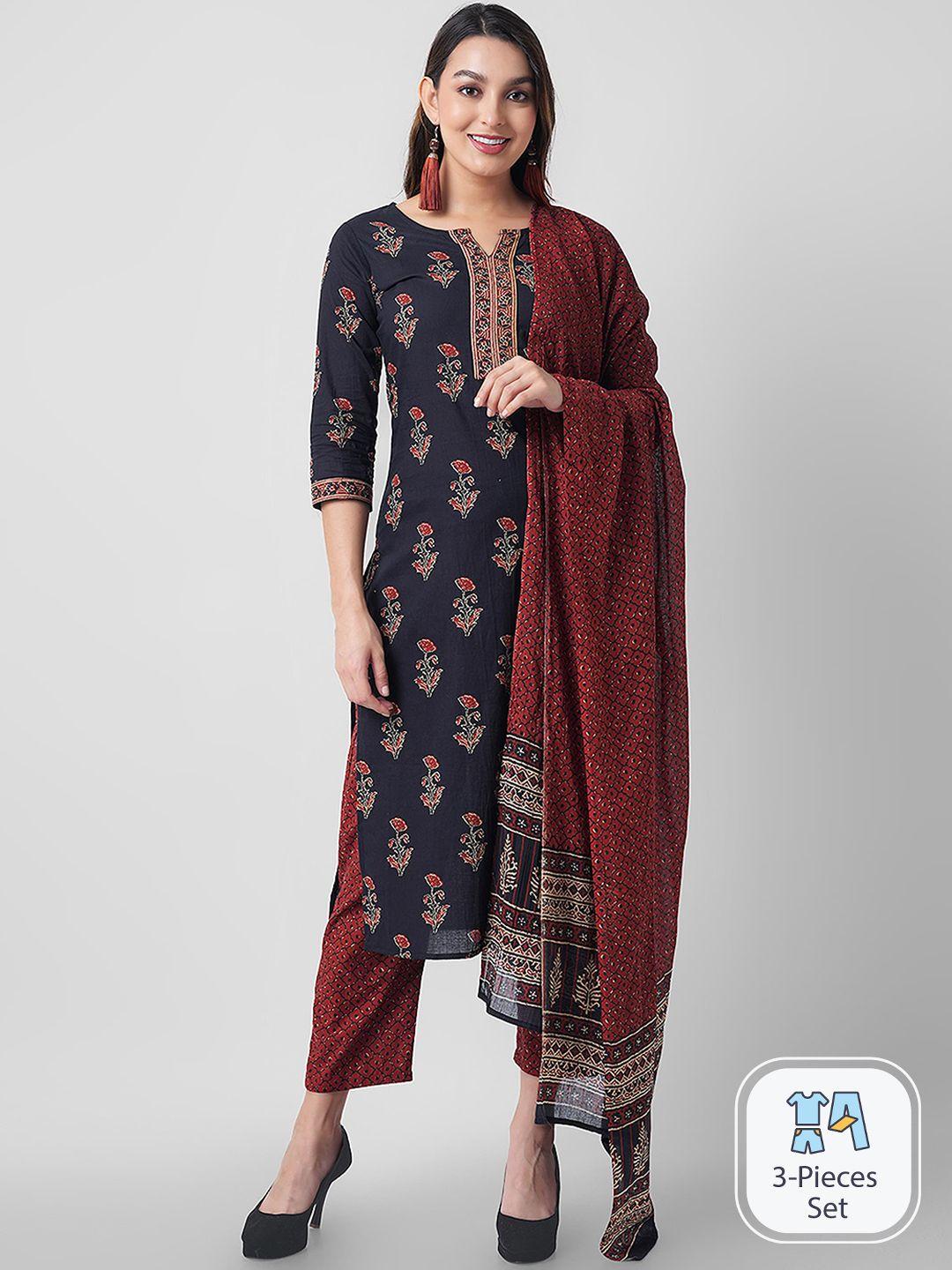 arayna floral printed regular pure cotton kurta with palazzos & with dupatta