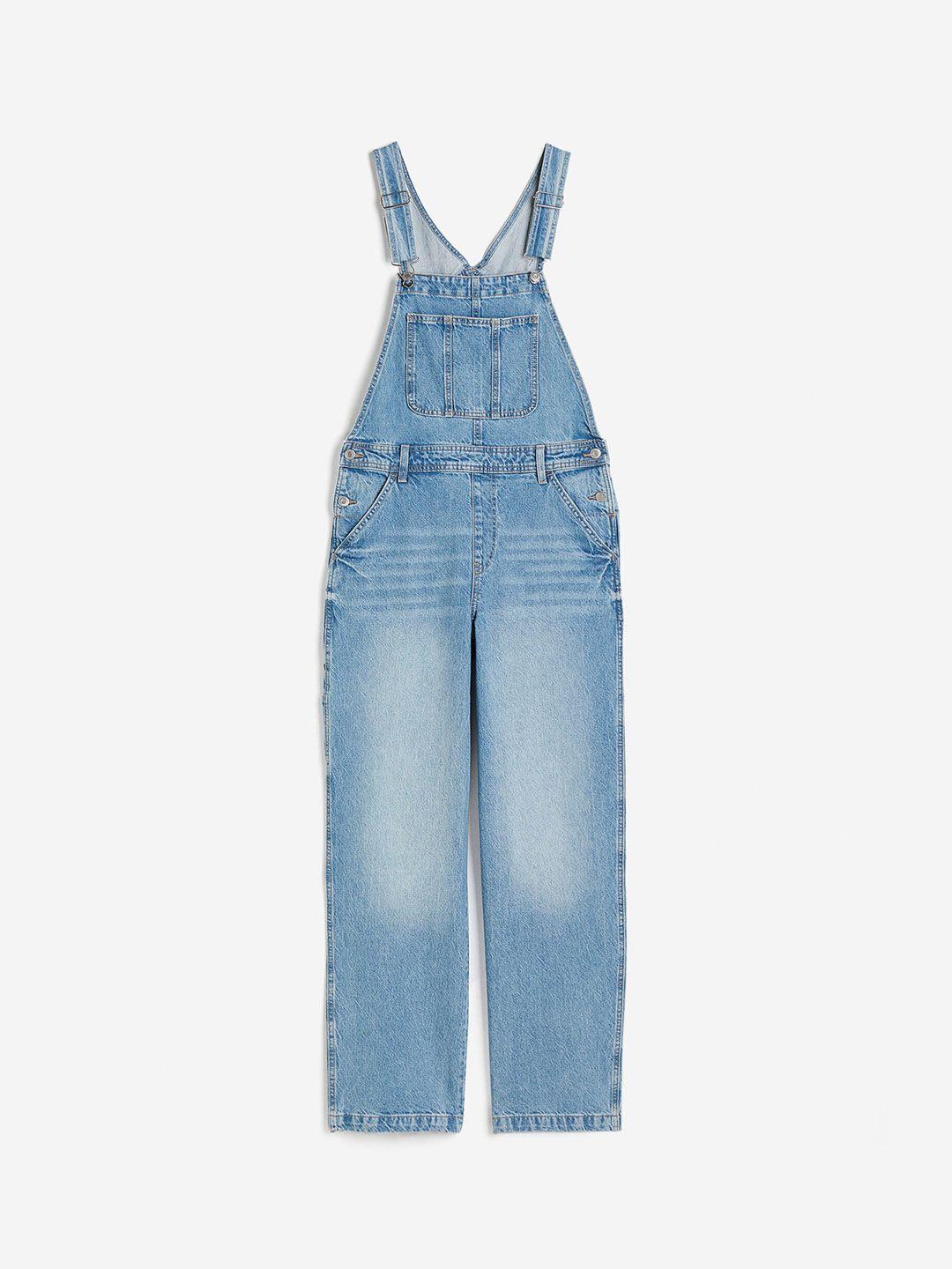 h&m women pure cotton straight denim dungarees