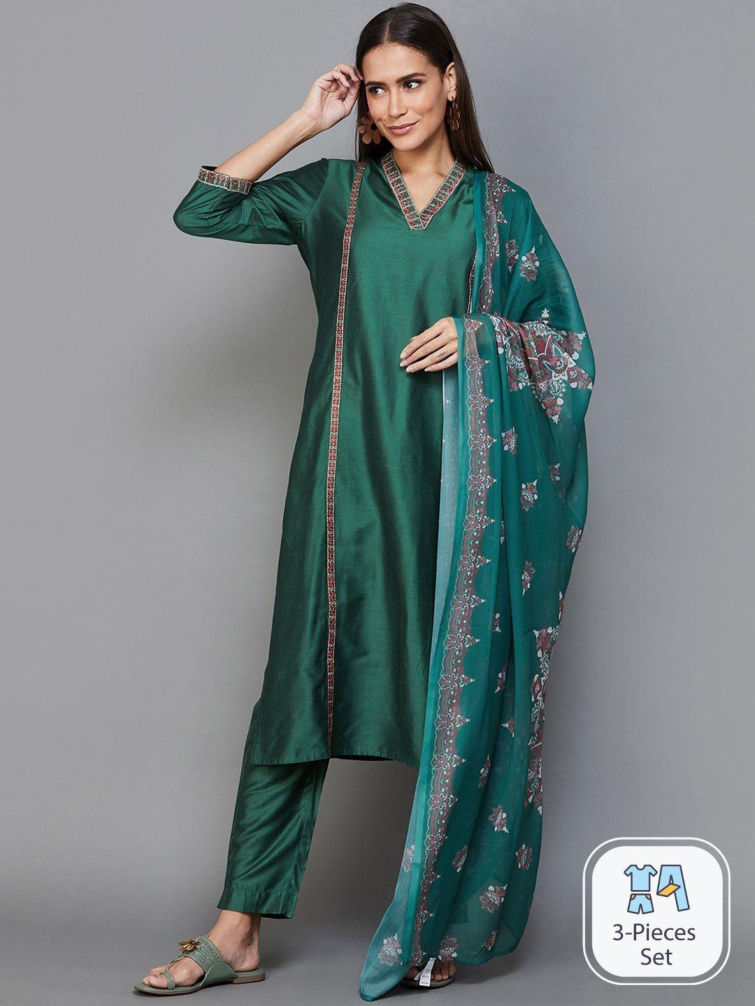 melange by lifestyle floral printed regular kurta with trousers & dupatta