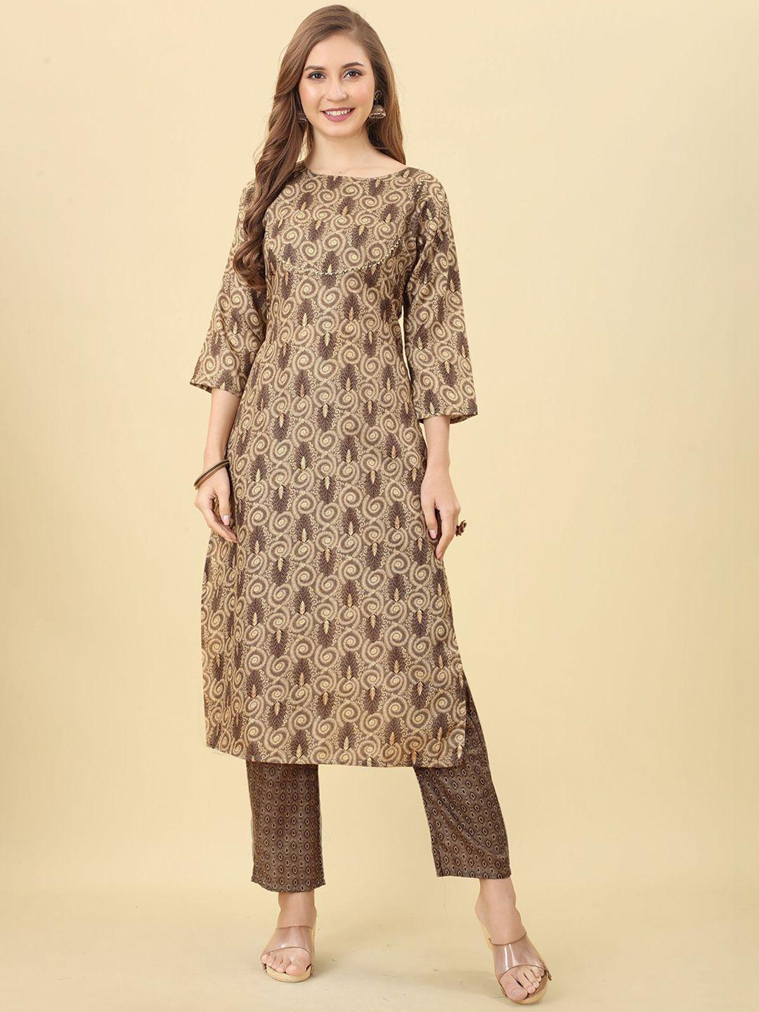 premroop- the style you love ethnic motifs printed gotta patti kurta with trousers