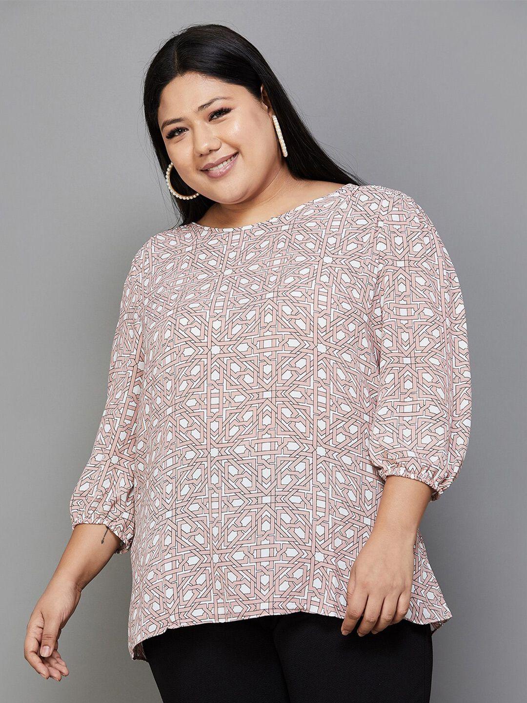 nexus by lifestyle plus size geometric printed puff sleeve regular top