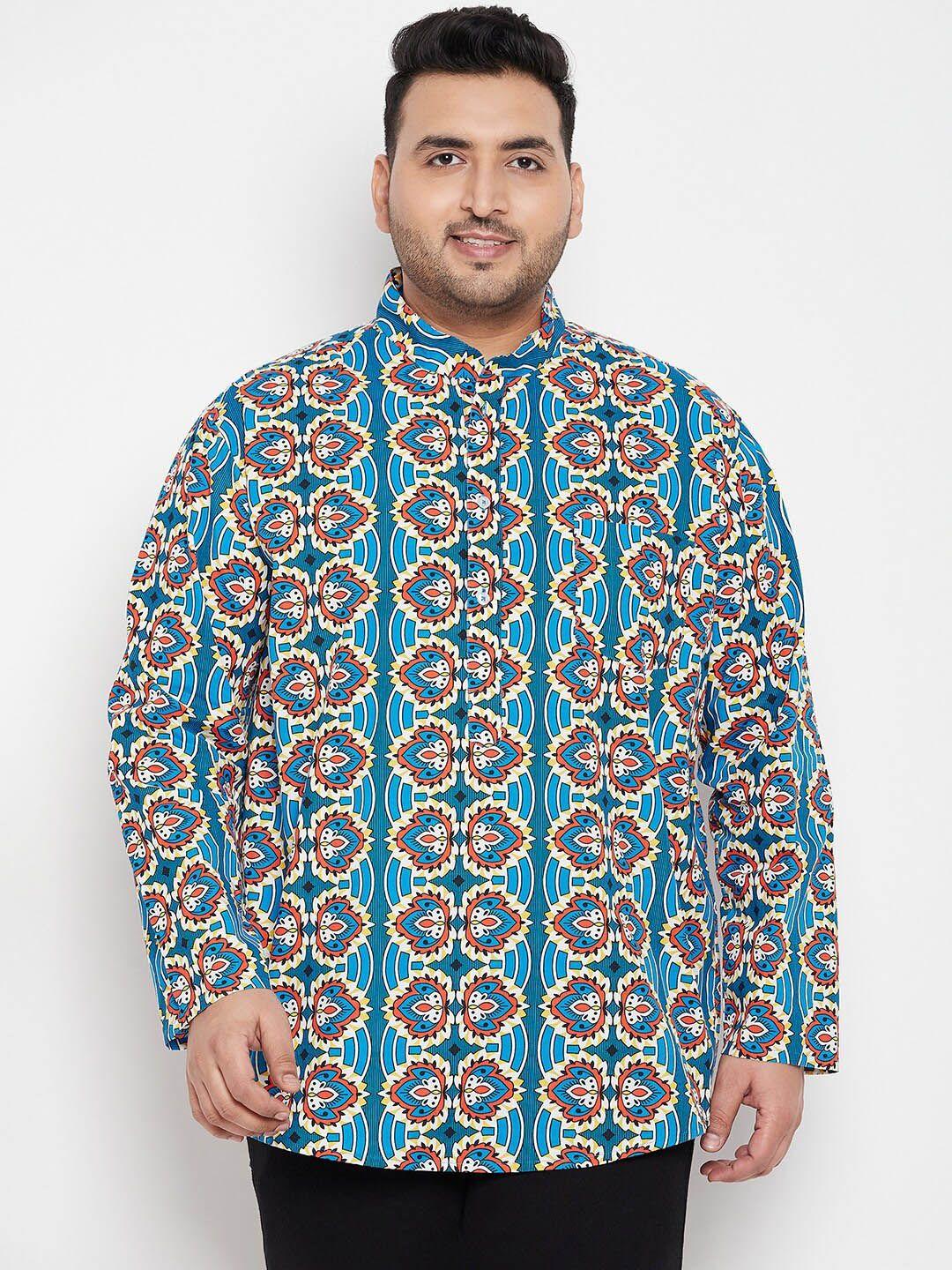 bigbanana plus size ethnic motifs printed mandarin collar pure cotton short kurta