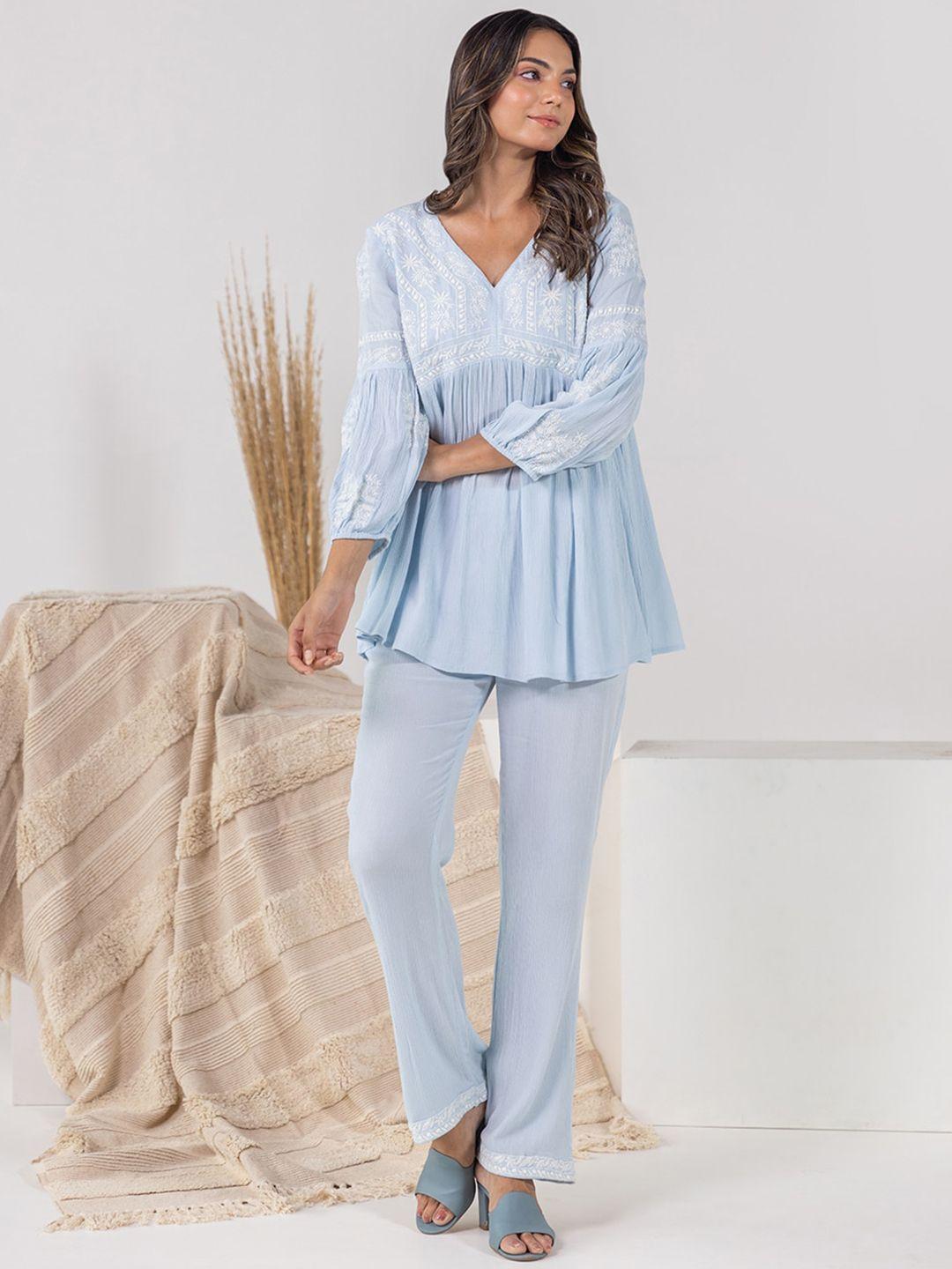 aadews embroidered tunic with trousers co-ords