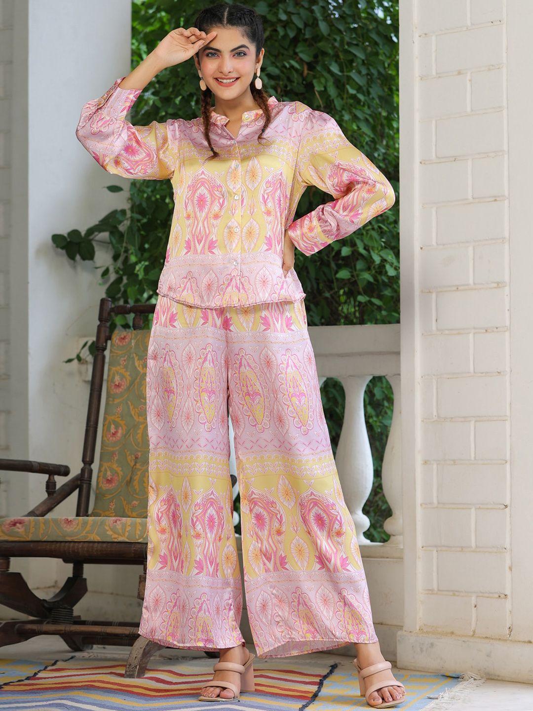 aadews ethnic motifs printed shirt & trousers co-ord