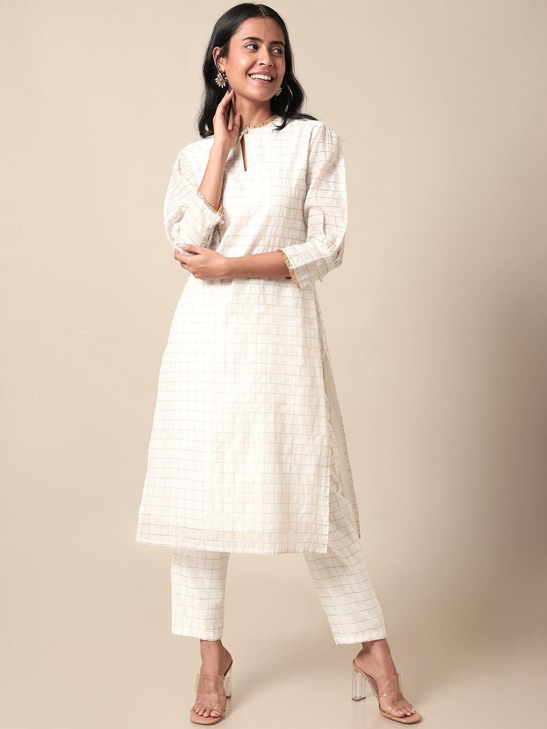 saaki checked regular chanderi silk kurta with trousers