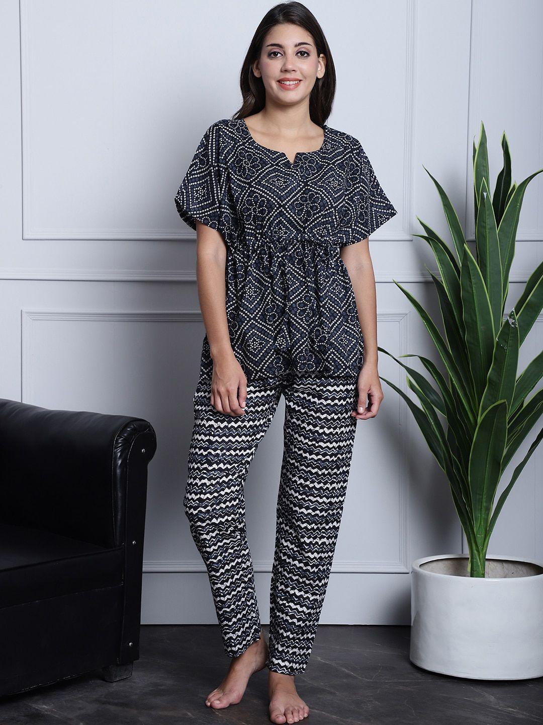 claura women geometric printed pure cotton top with trousers