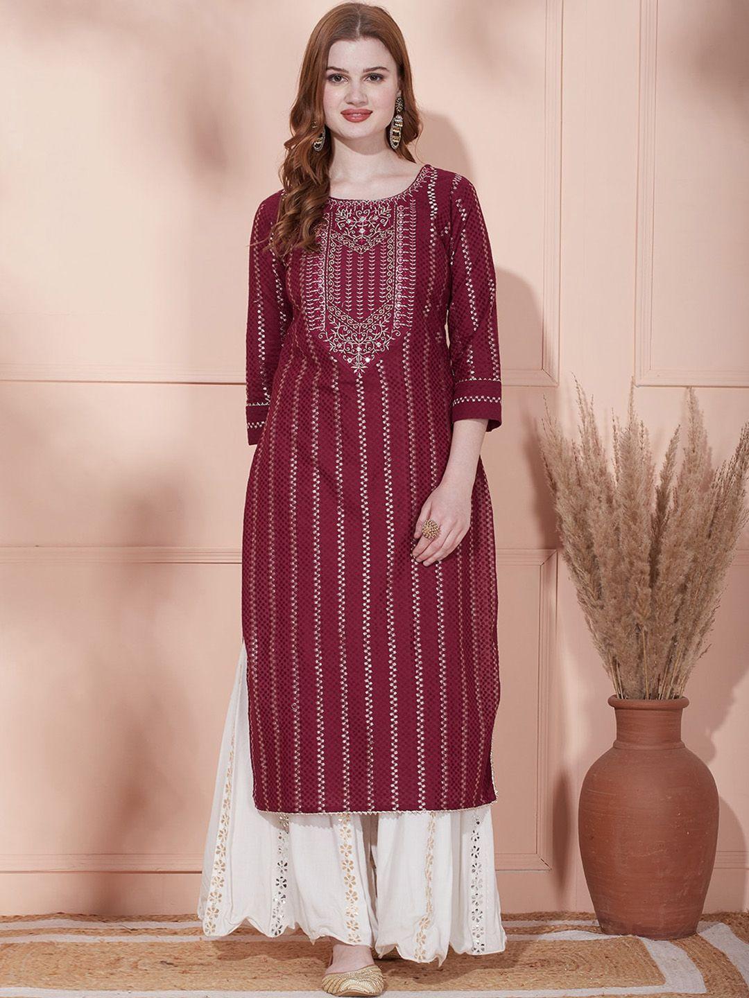 fashor floral embroidered sequinned straight kurta