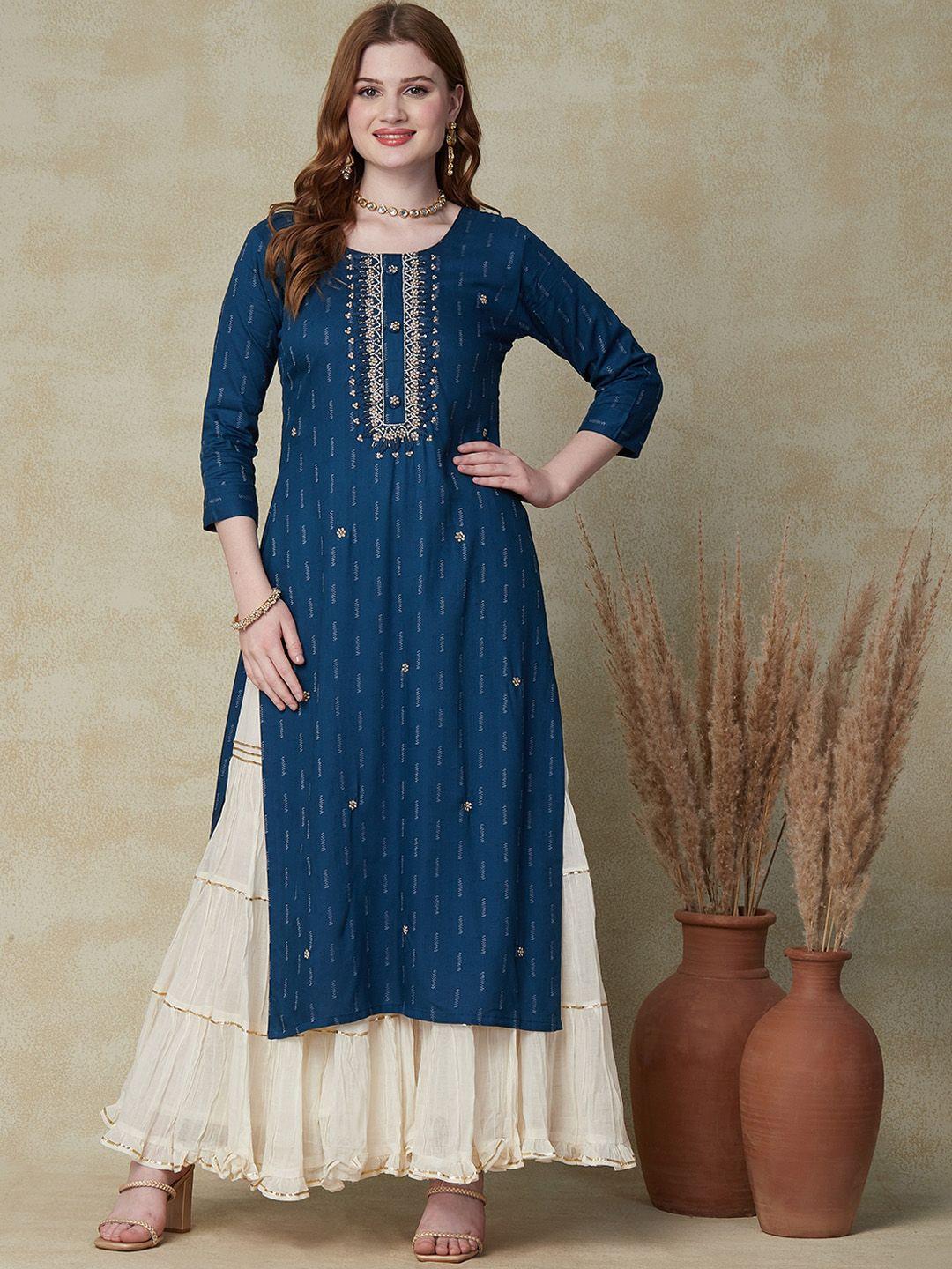 fashor ethnic motifs embroidered sequinned straight regular kurta