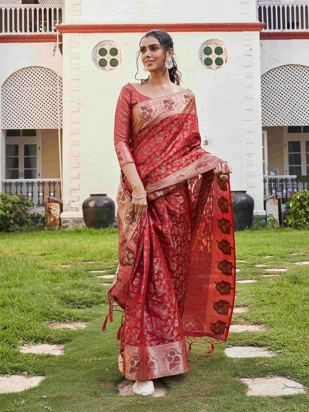 tikhi imli floral woven design zari saree