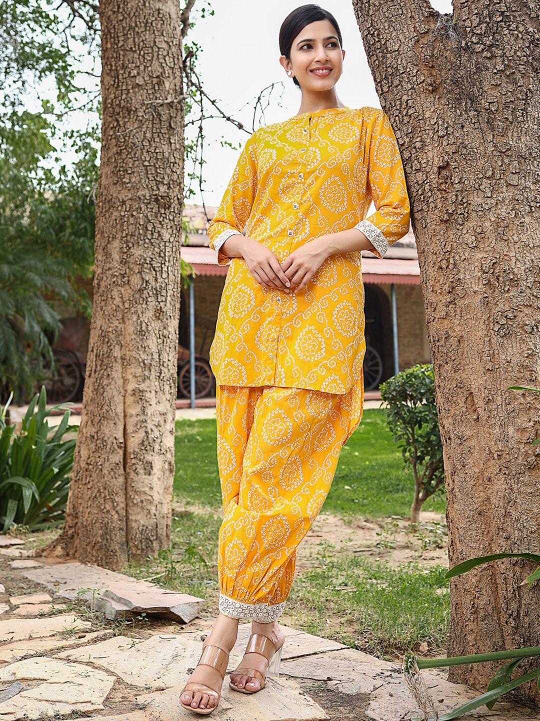 amiras indian ethnic wear bandhani printed pure cotton straight kurta with trousers