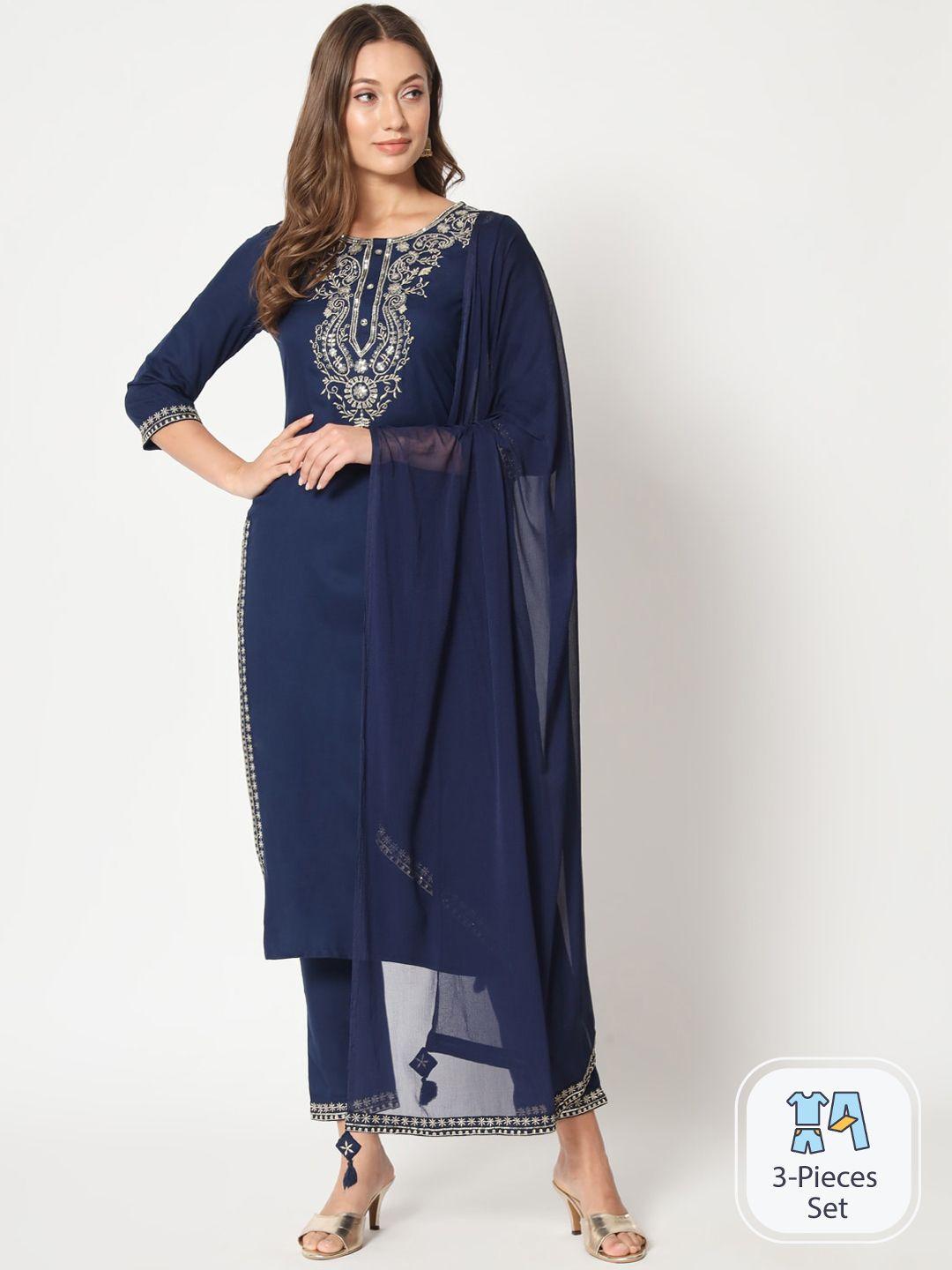 amiras indian ethnic wear sequinned embroidered regular kurta with trousers & dupatta