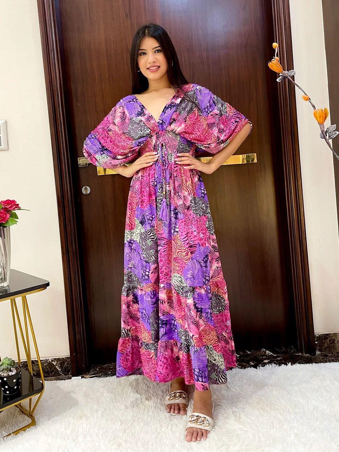 smisingbee floral printed smocked tiered kimono sleeves maxi dress