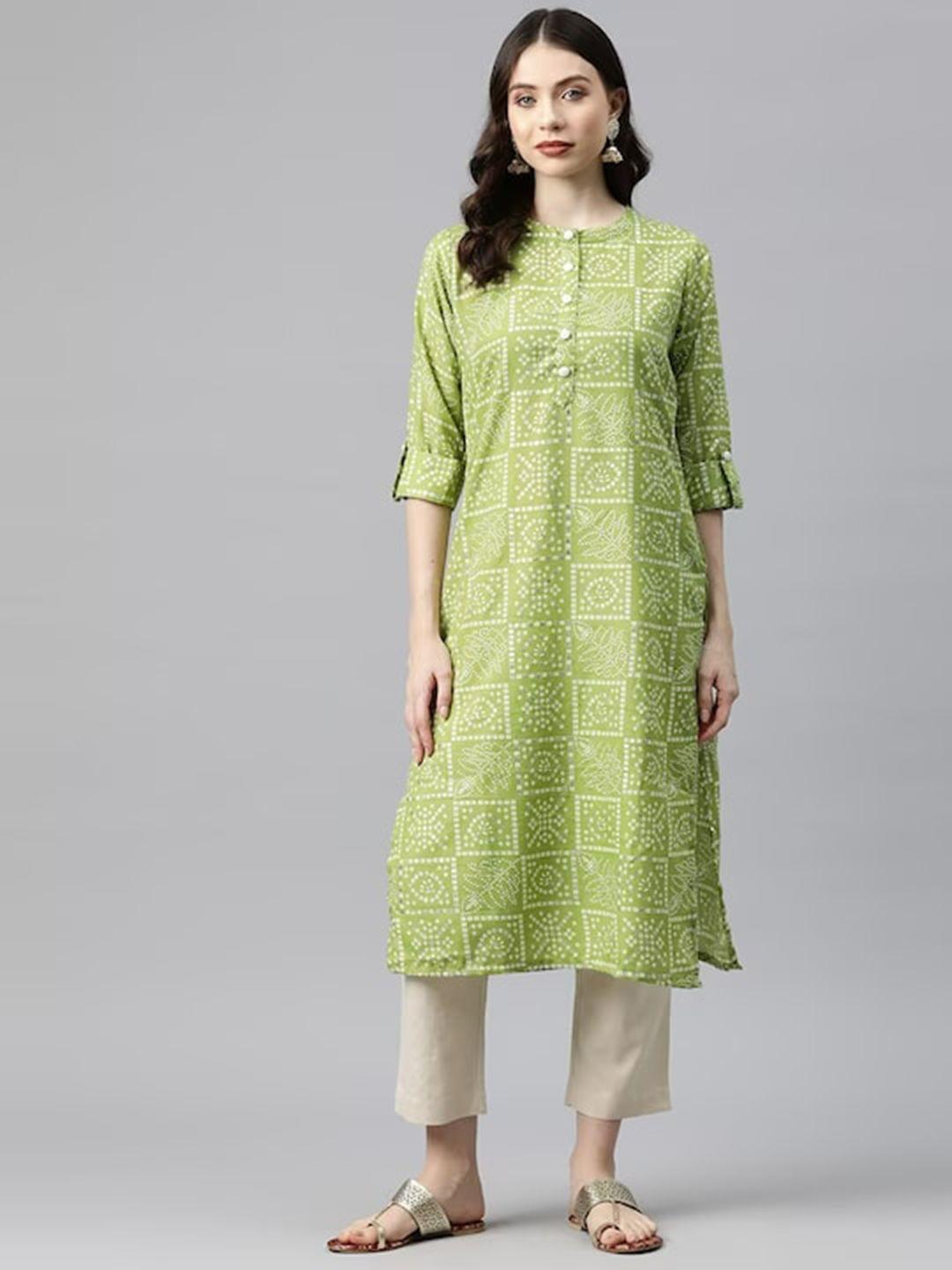 kalini bandhani printed roll up sleeves kurta