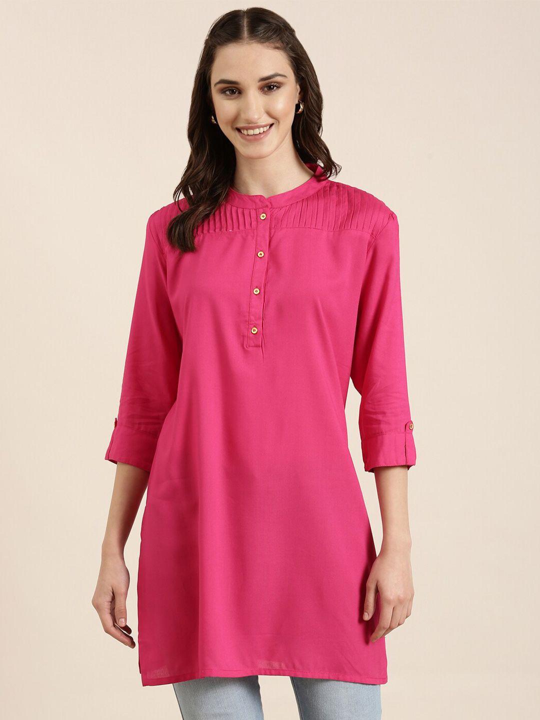 showoff mandarin collar roll-up sleeves kurti