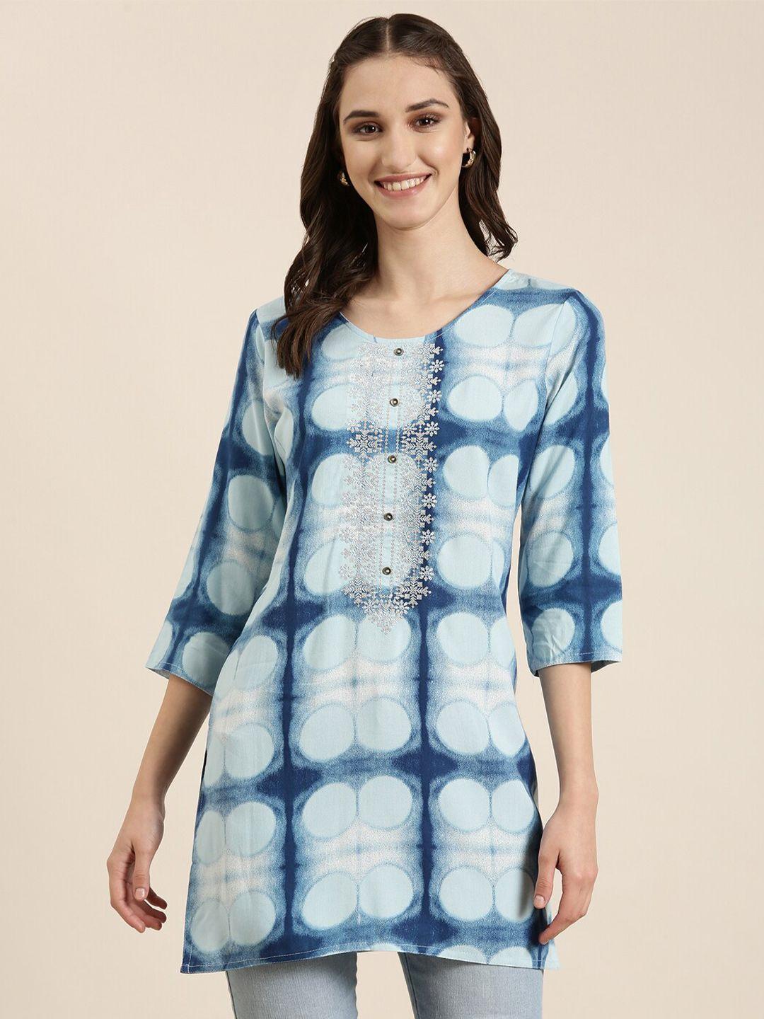 showoff geometric printed thread work kurti