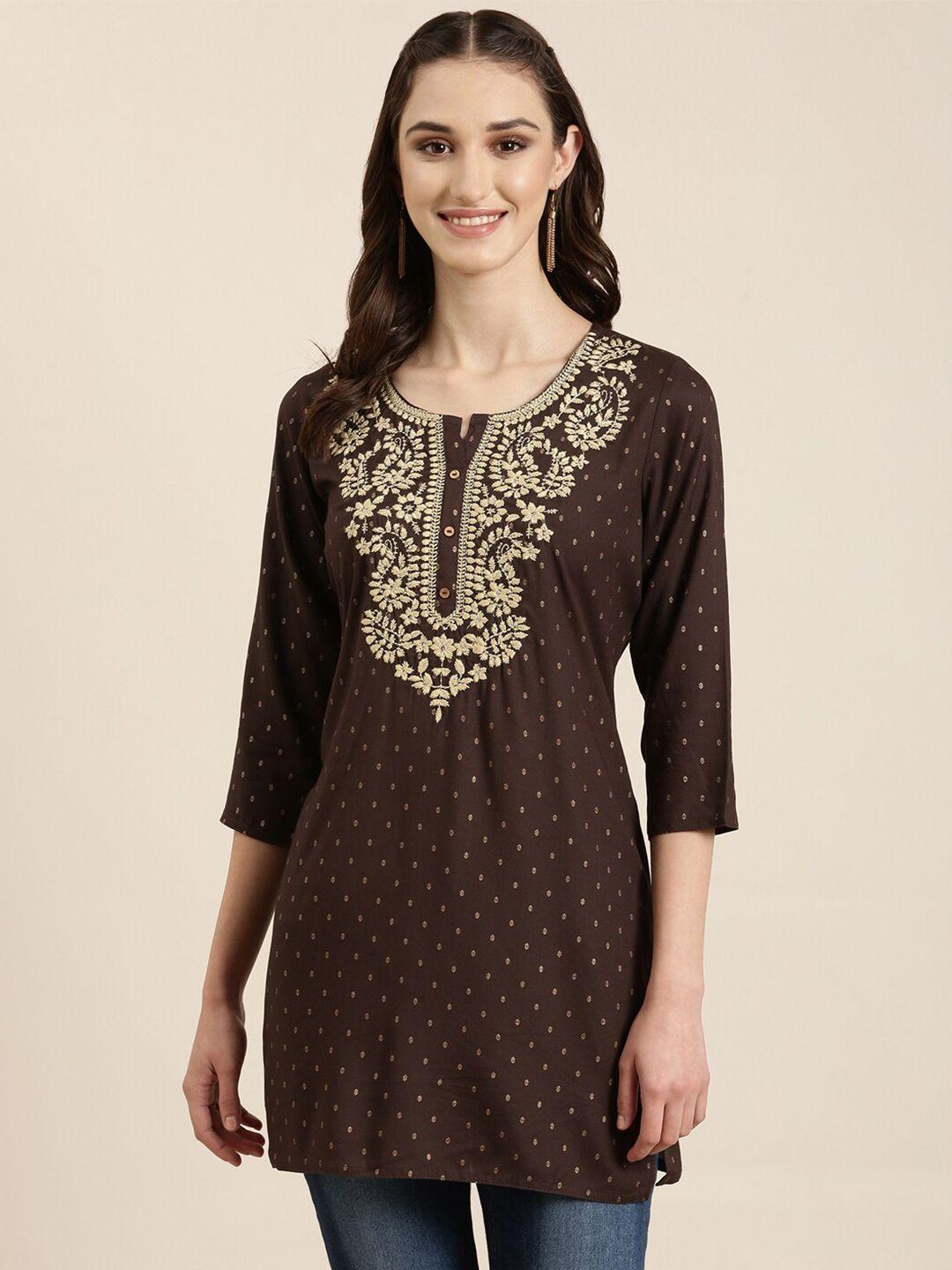 showoff geometric printed thread work kurti