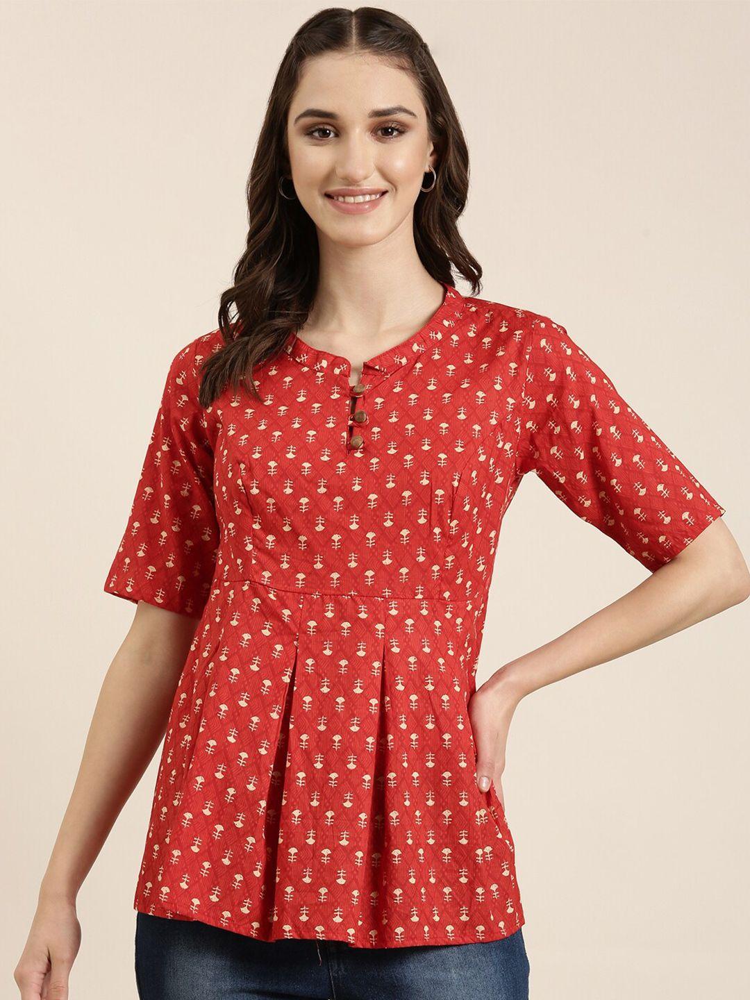 showoff floral printed mandarin collar a-line kurti