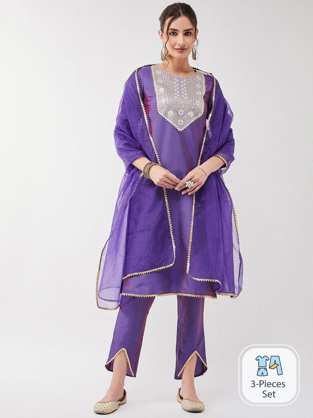 pannkh ethnic motifs yoke design regular gotta patti kurta with trousers & with dupatta