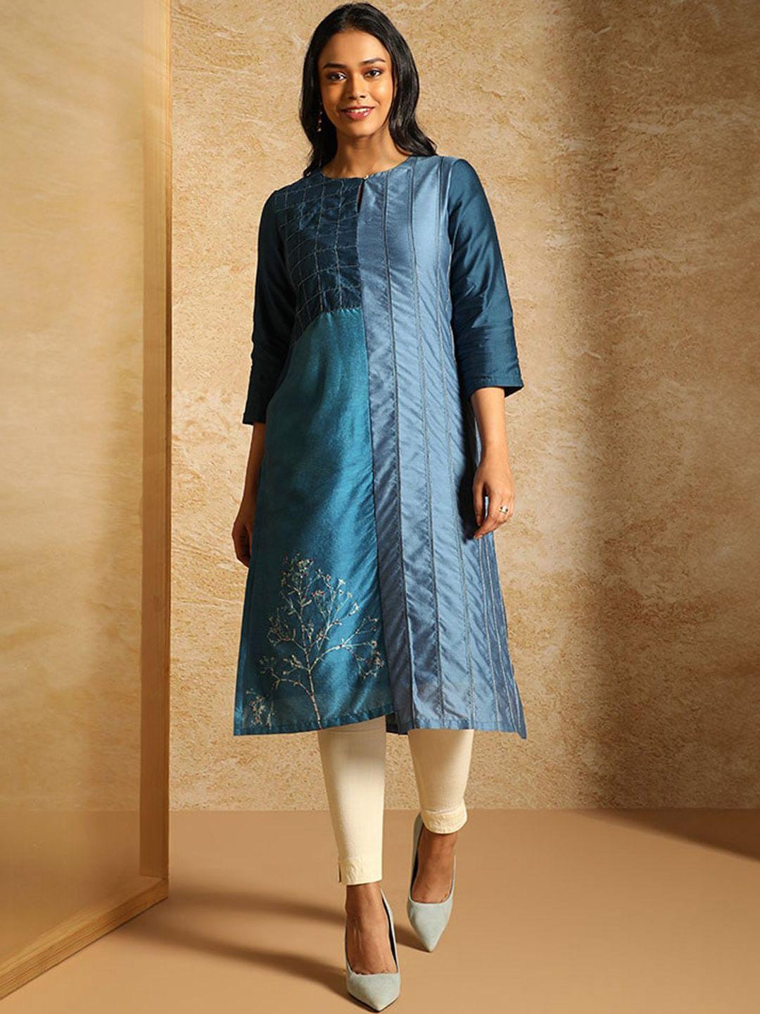 taneira floral embroidered cotton silk straight kurta