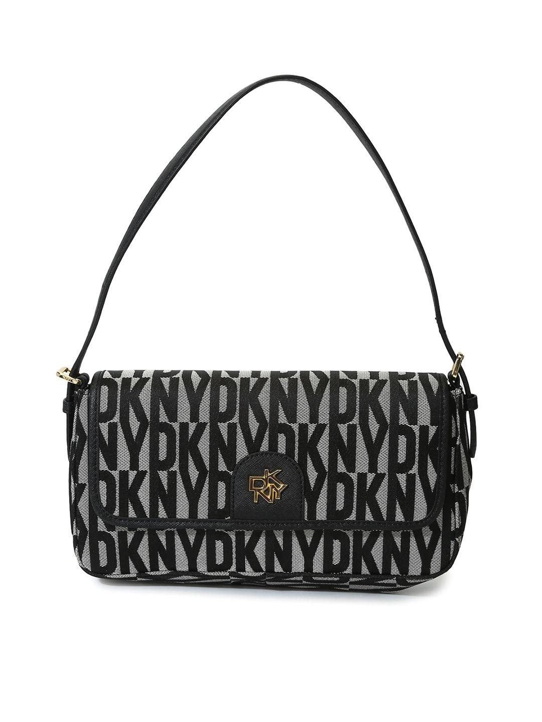 dkny typography printed jacquard with buckle details structured handheld bag