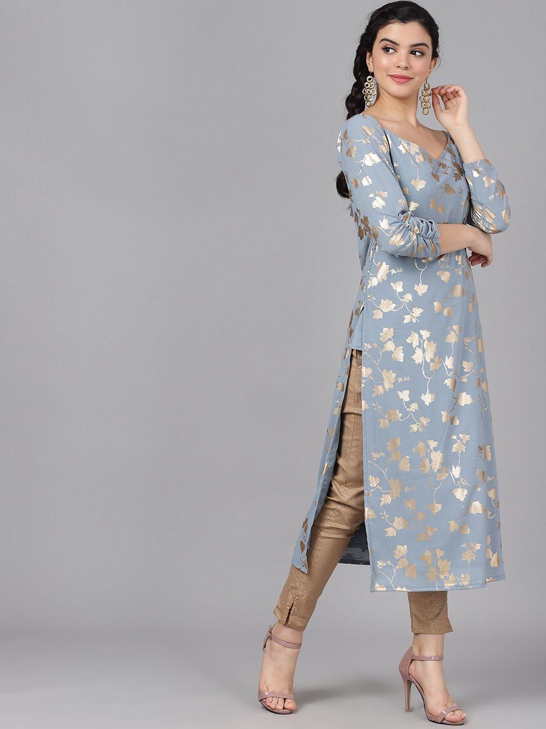 aks couture floral foil printed georgette kurta