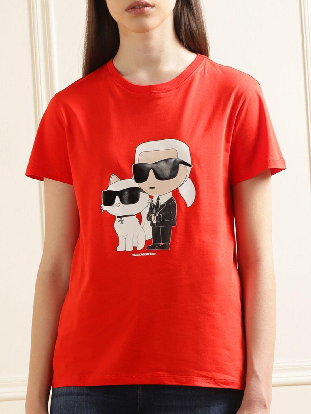 karl lagerfeld women red printed applique t-shirt