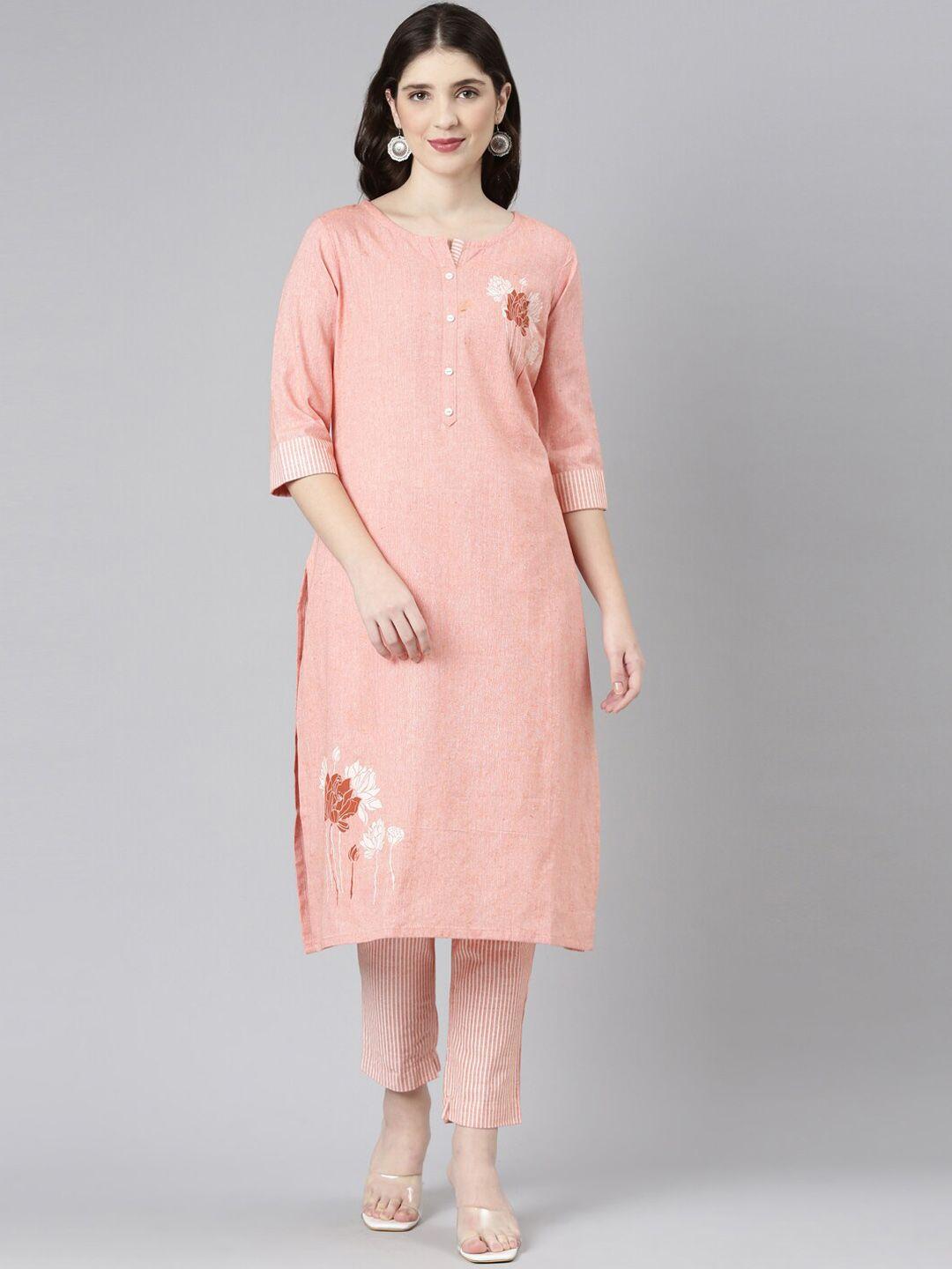 marcia floral printed pure cotton straight kurta with trousers