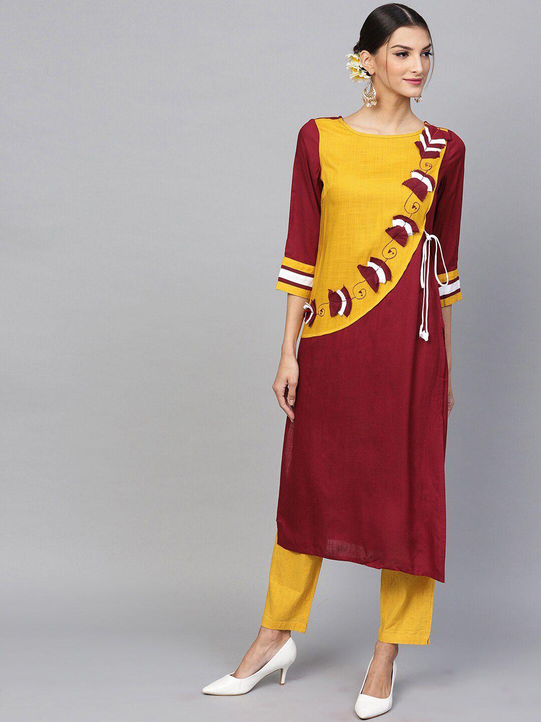 aks colourblocked thread work kurta