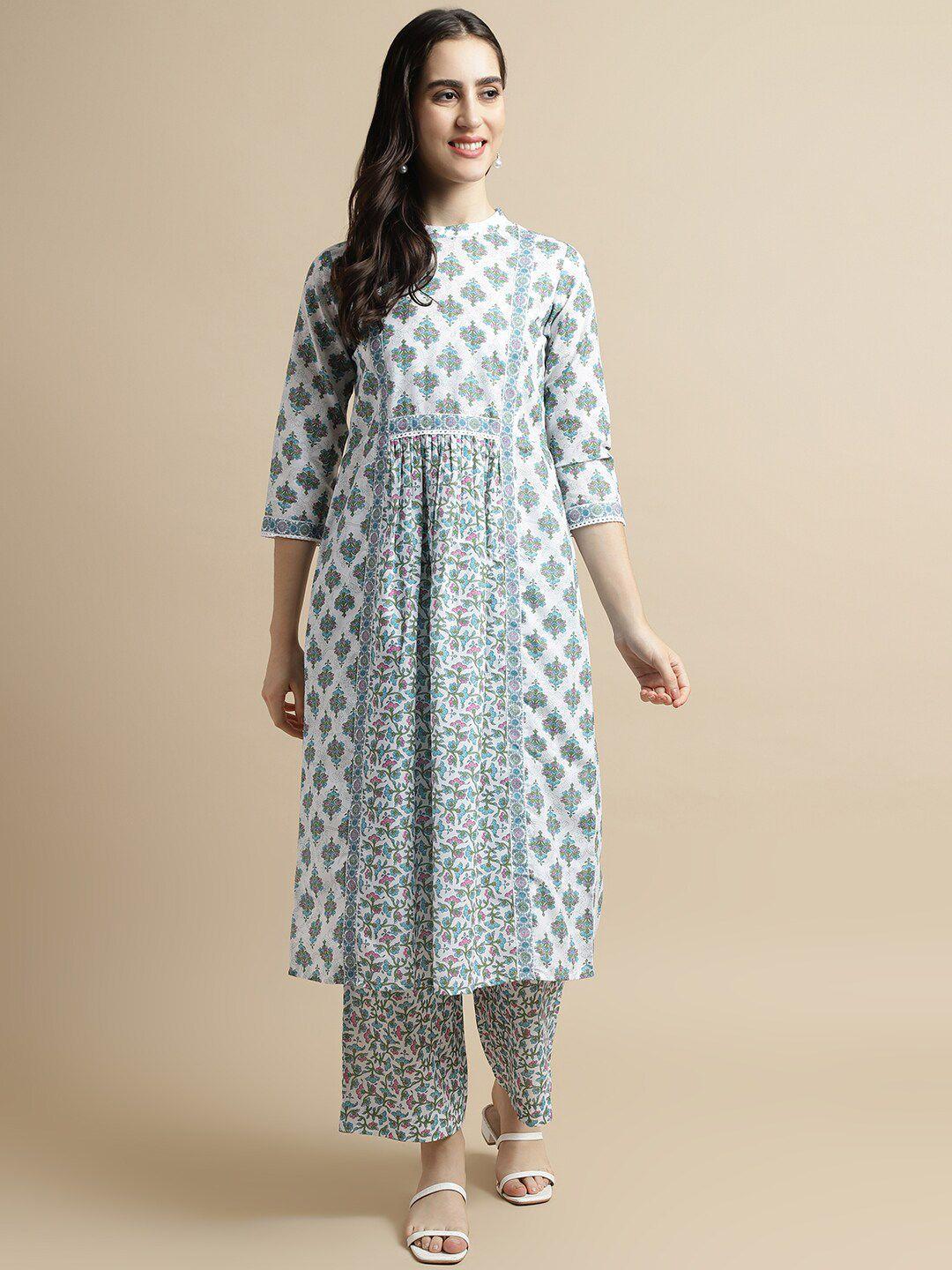 here&now ethnic motifs printed a-line kurta with trousers