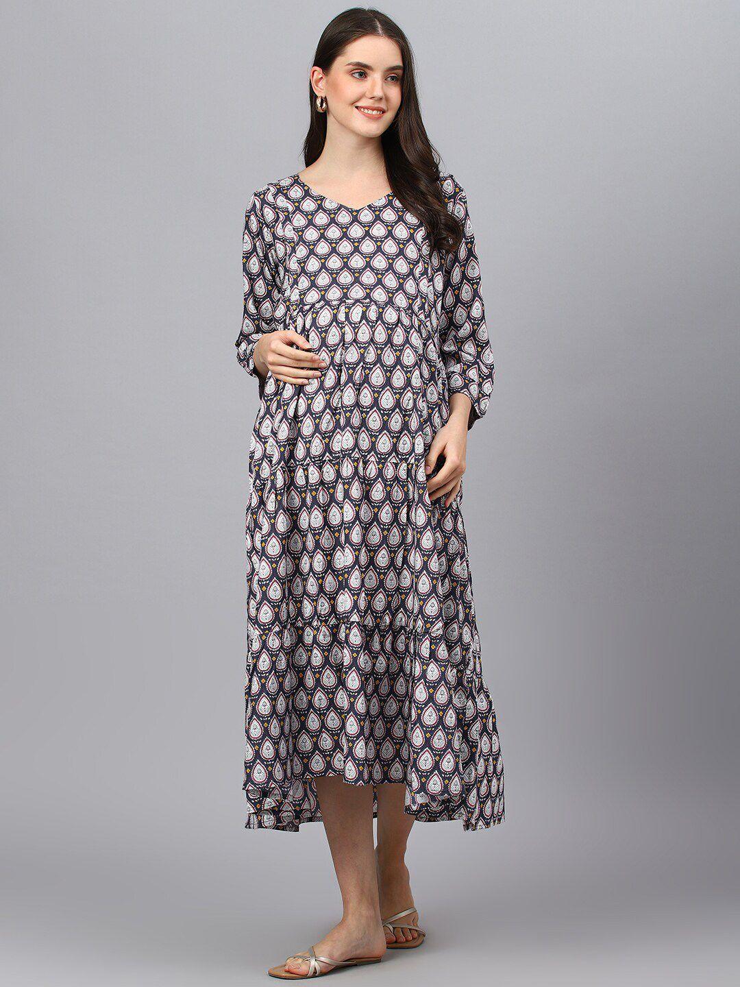 negen ethnic motifs printed maternity a-line midi dress