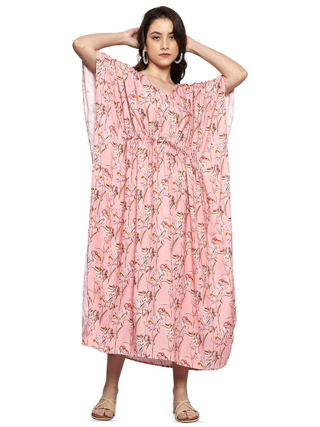 craftbazar floral printed kimono sleeve tie-up maternity kaftan dress