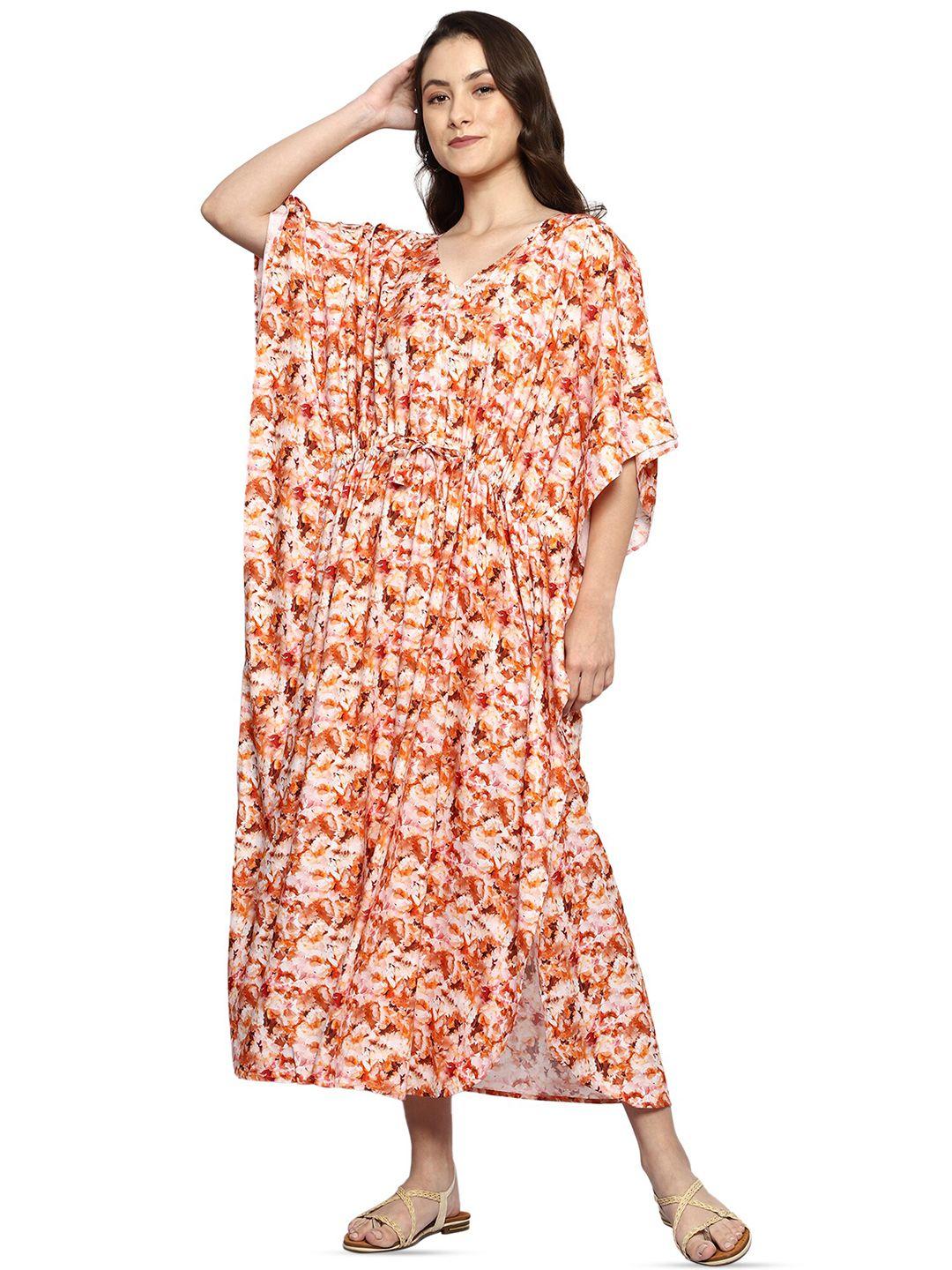 craftbazar floral printed kimono sleeve tie-up maternity kaftan dress