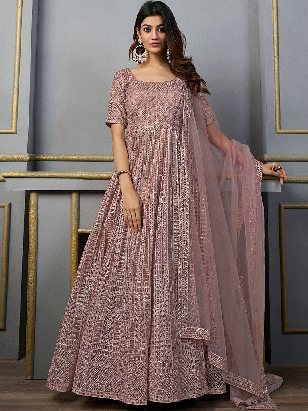 inddus embroidered sequined anarkali kurta with dupatta