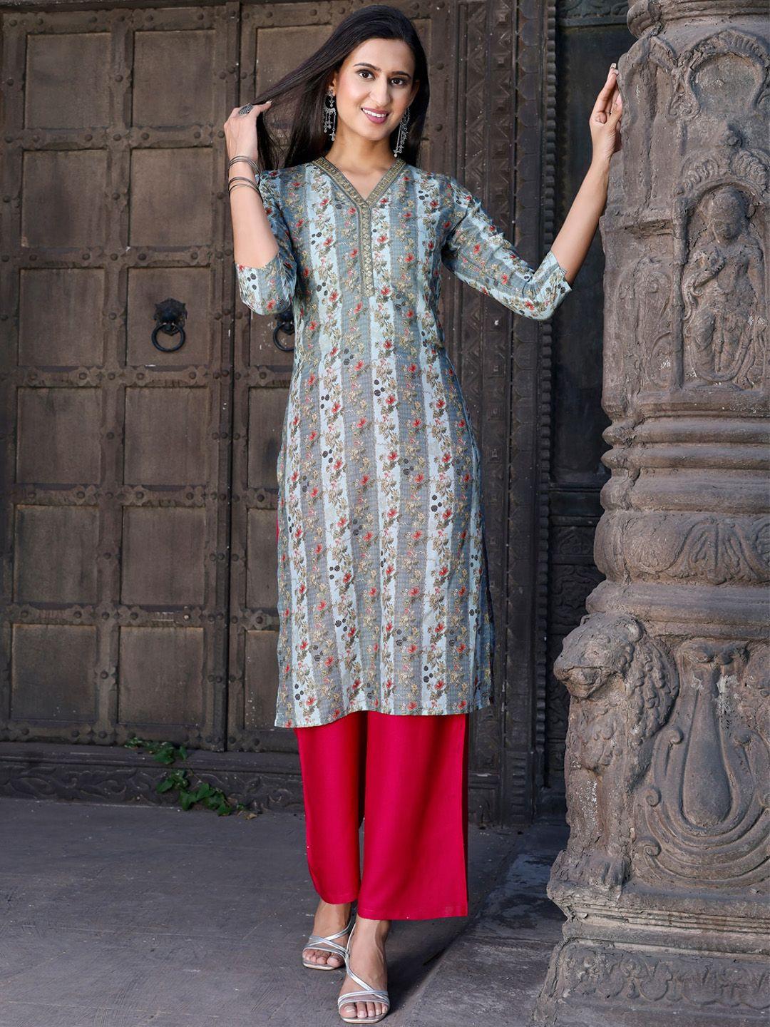 tikhi imli floral printed straight kurta