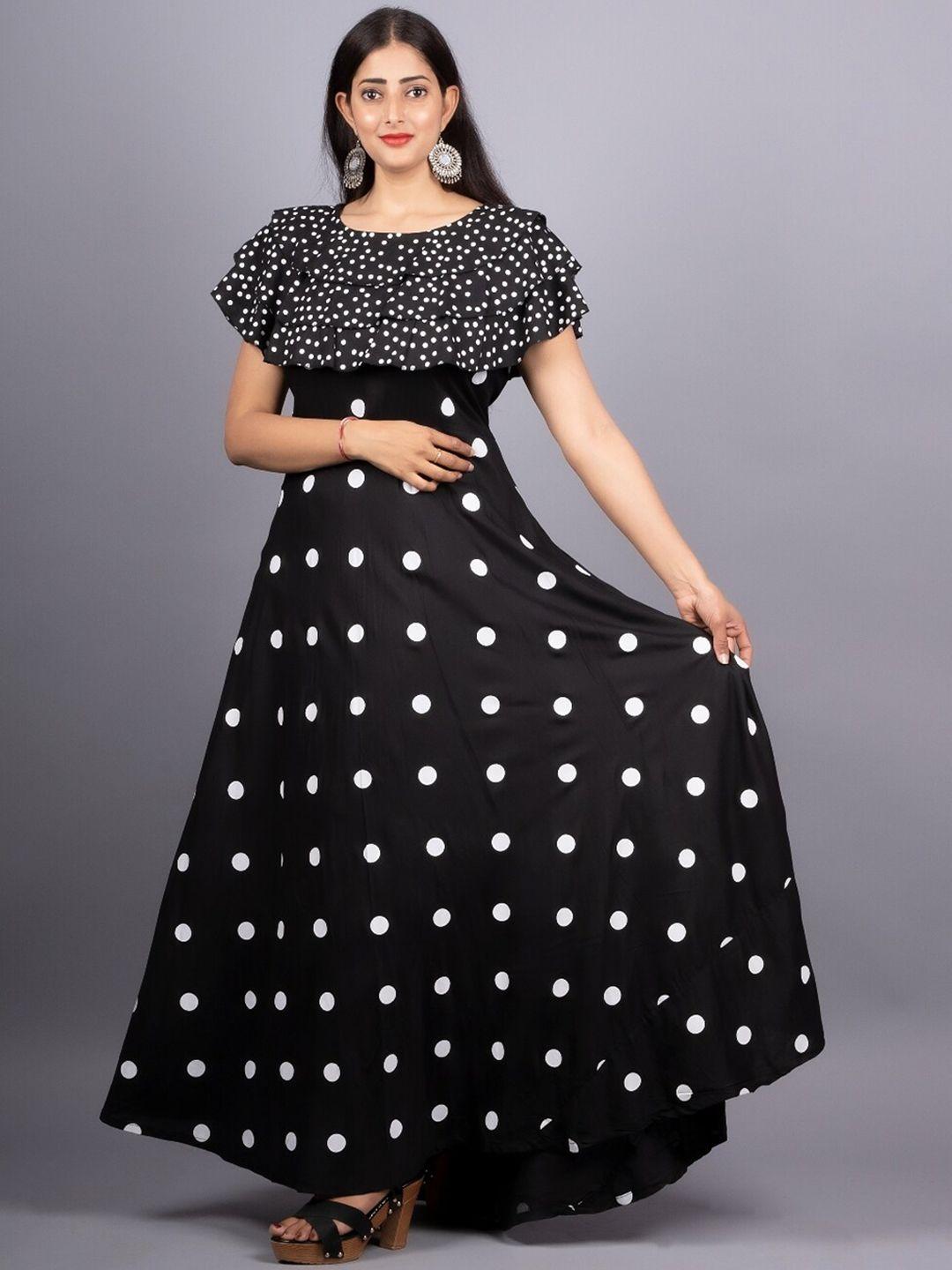 kalini polka dot printed cape sleeves a-line ethnic dress