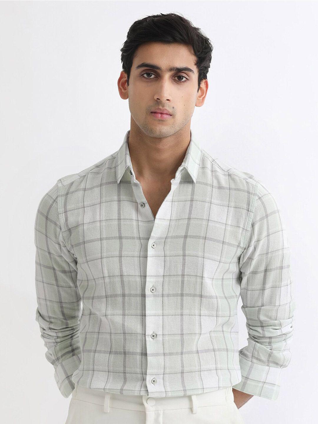 rare rabbit slim fit opaque checked cotton casual shirt