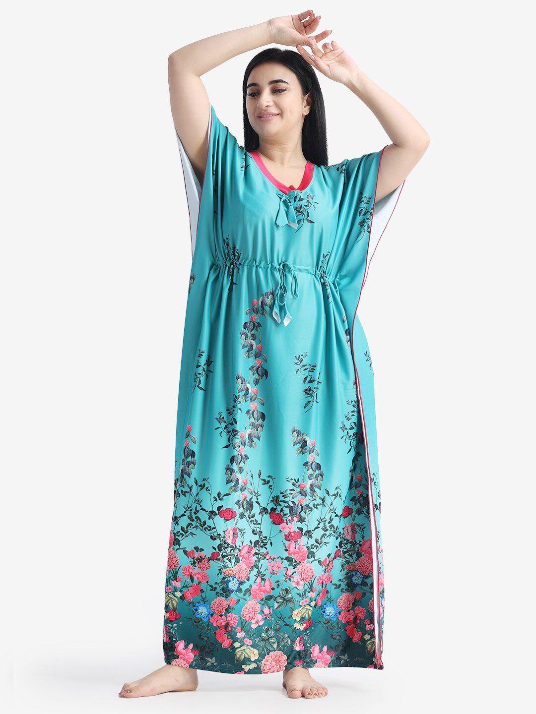 night keys floral printed maxi kaftan nightdress