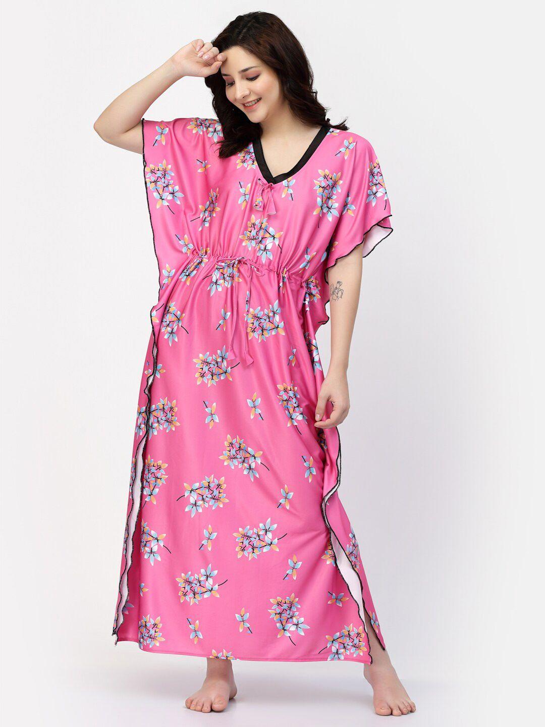 night keys floral printed maxi kaftan nightdress