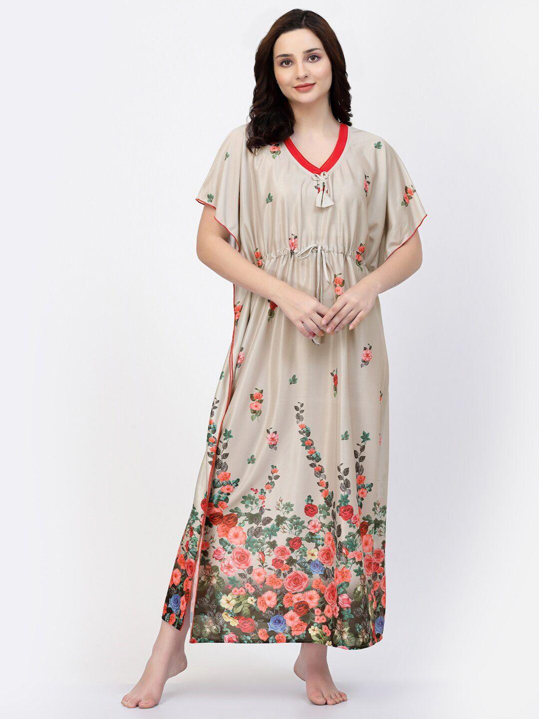 night keys floral printed maxi kaftan nightdress