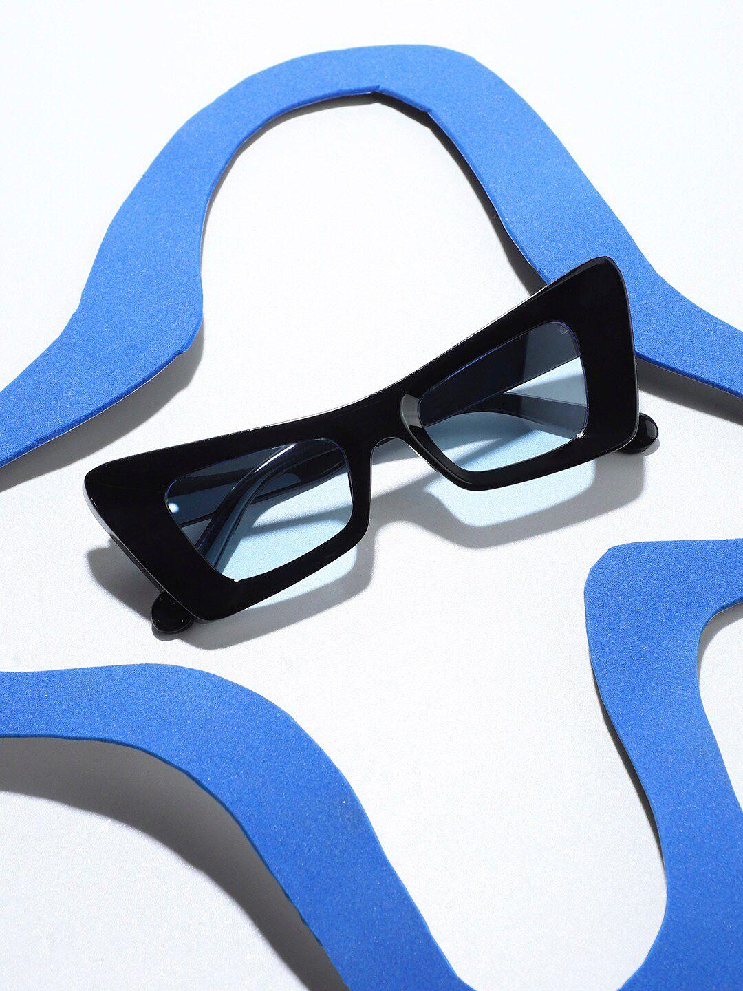 haute sauce by campus sutra unisex blue lens & black cateye sunglasses with uv protected lens