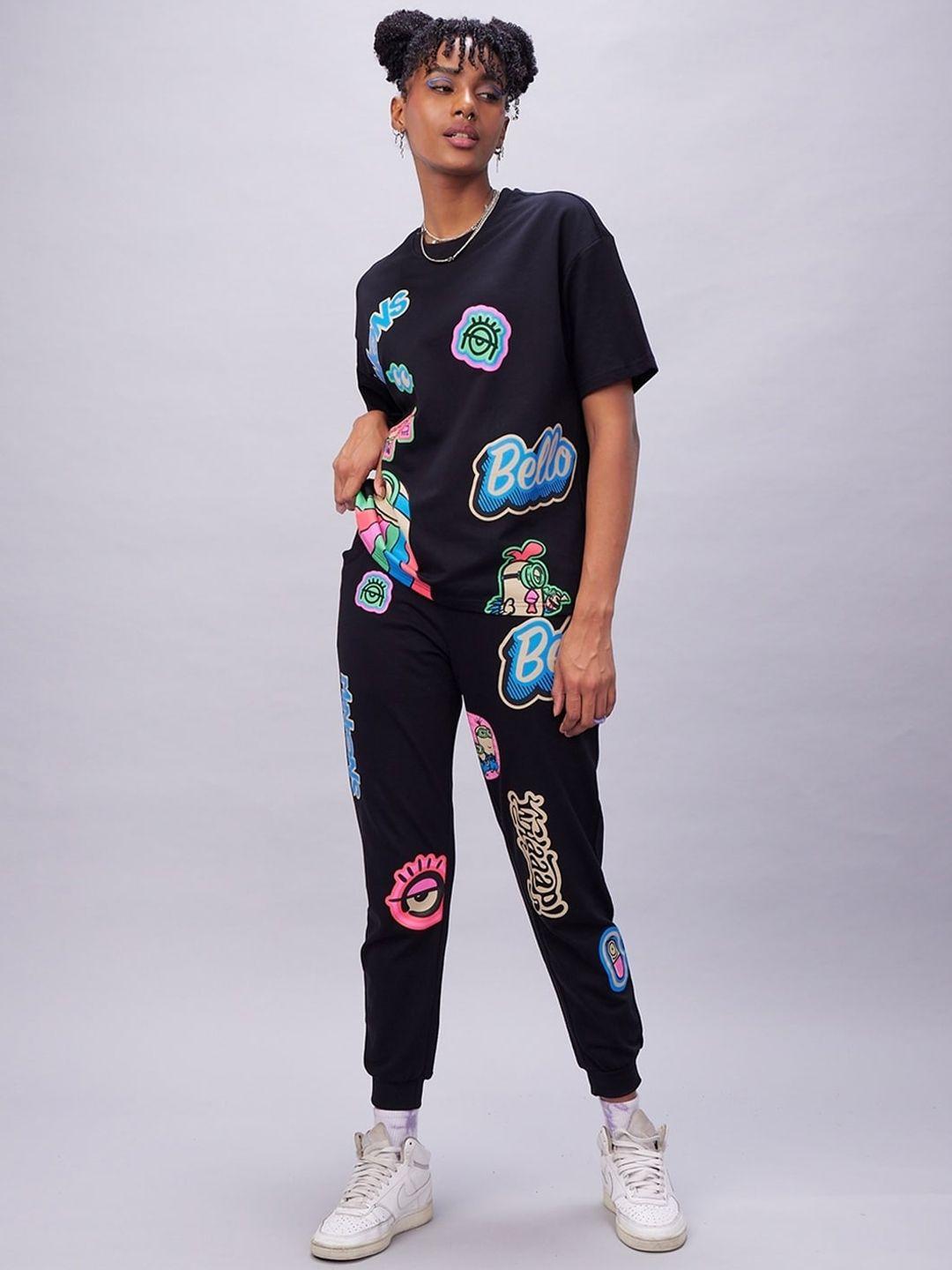 bewakoof graphic minions printed pure cotton oversized t-shirt & jogger