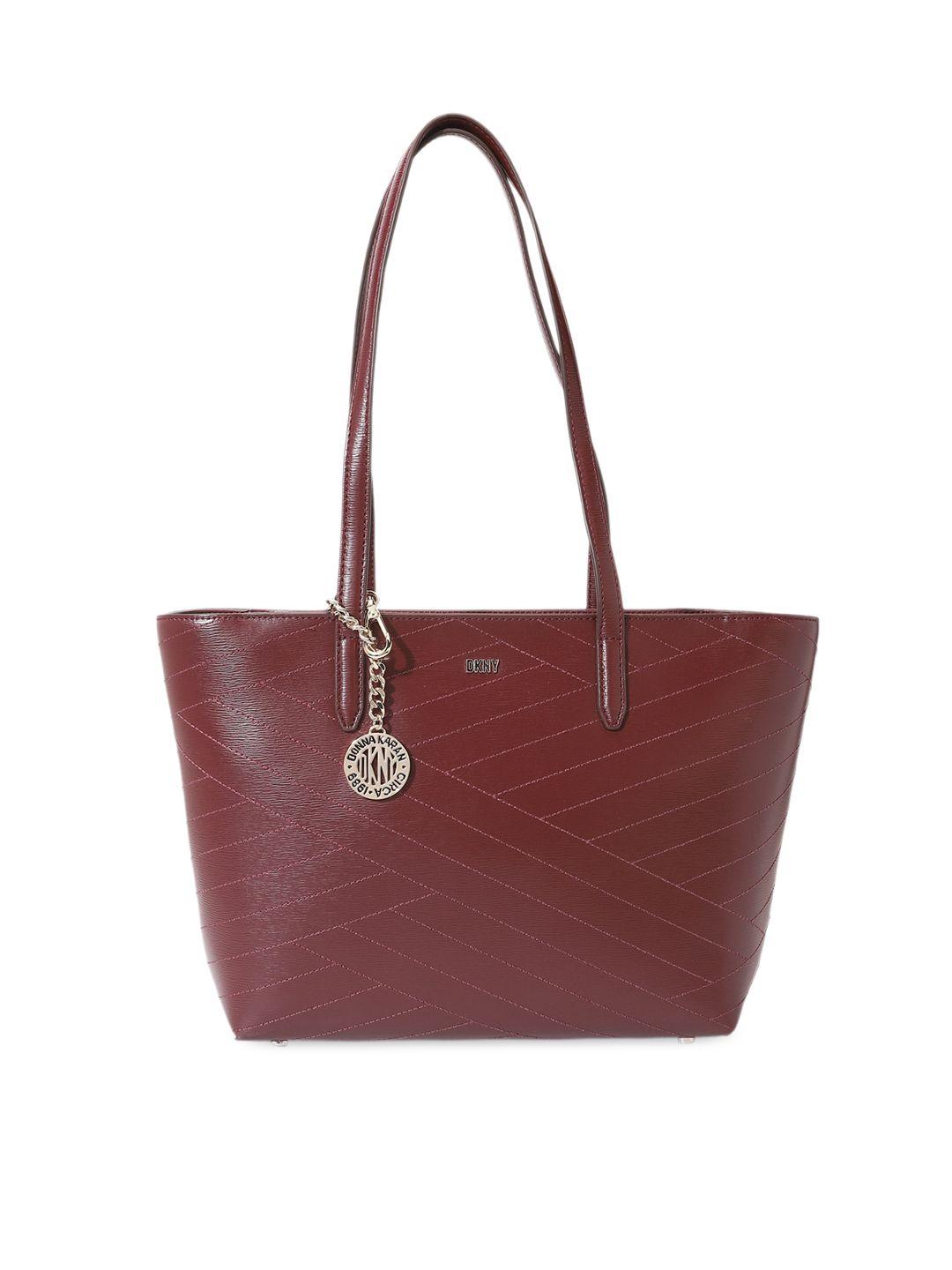 dkny maroon textured leather structured shoulder bag