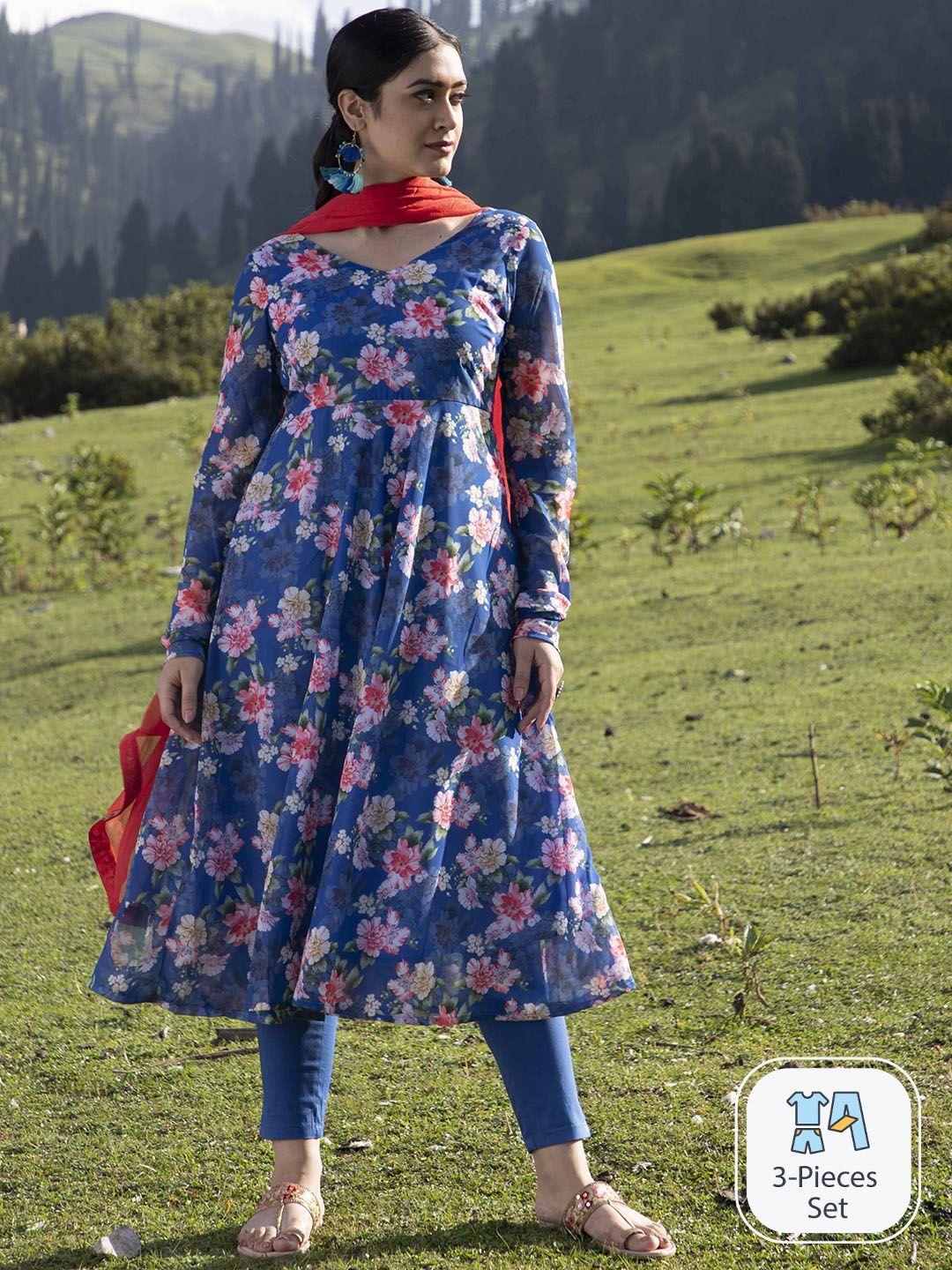 aks couture floral printed anarkali kurta