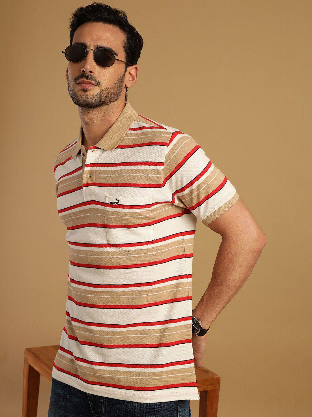 crocodile striped polo collar cotton t-shirt